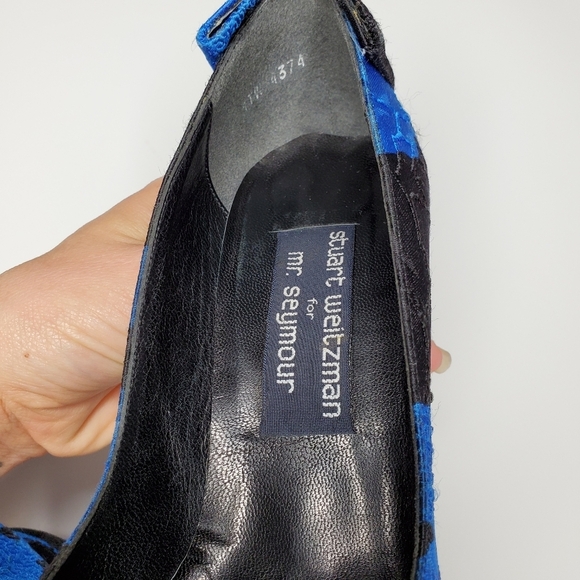 Stuart Weitzman || Blue & Black Floral Heels w Bow - Picture 4 of 11
